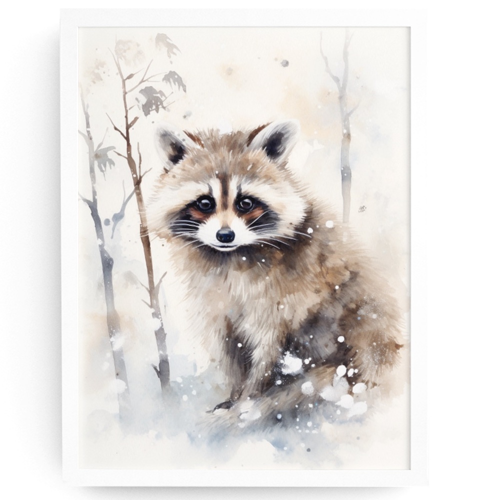 Watercolor Raccoon Wall Art Illustration Print Poster Card Unframed